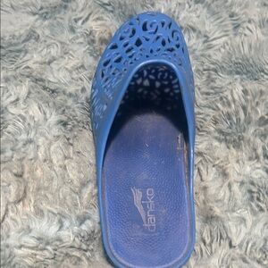 Dansko Blue Laser-Cut Slip-On Mule PIPPA RUBBER SOLE SHOEs